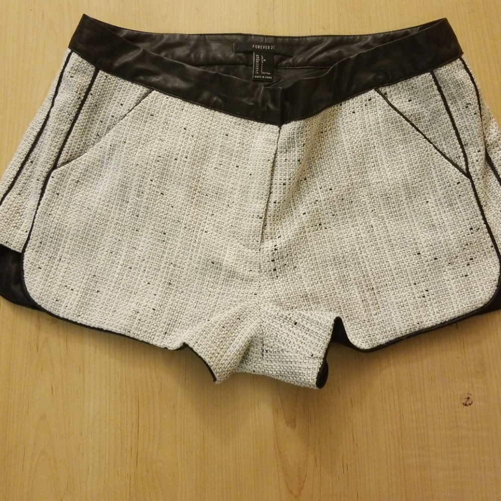 Black and white tweed shorts